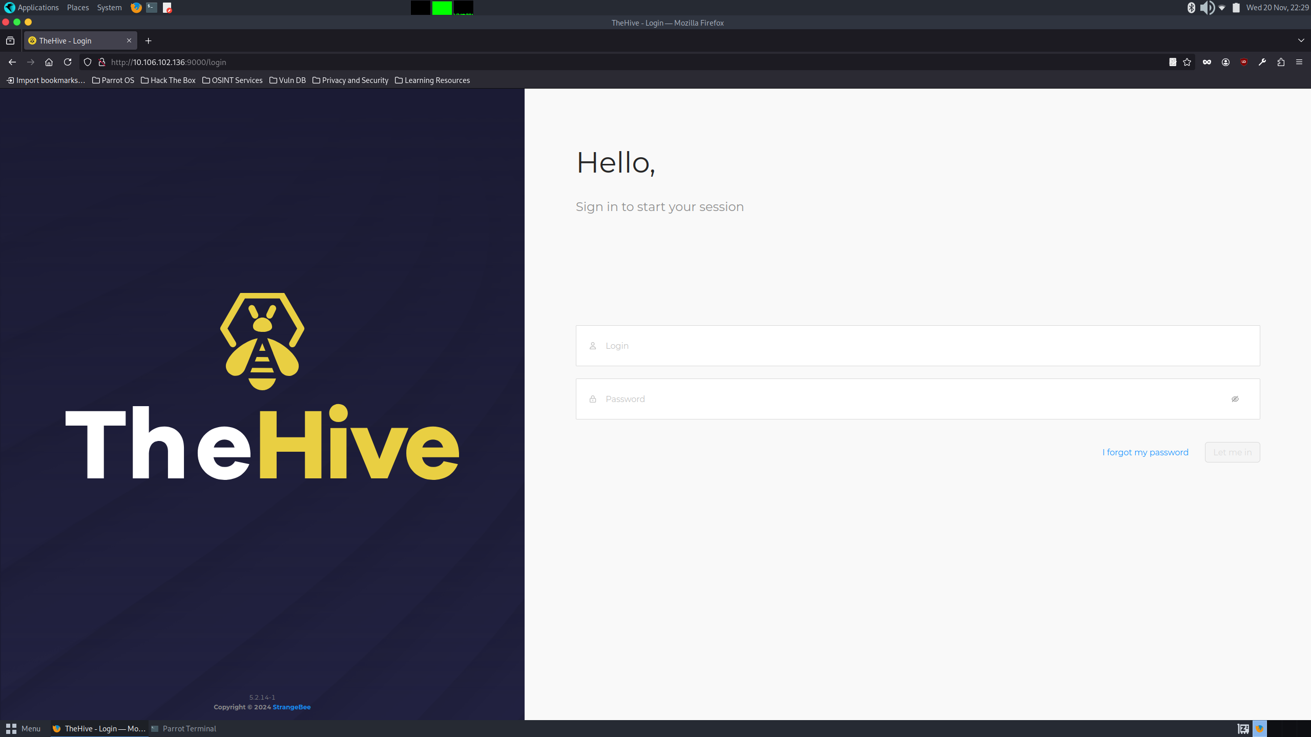 TheHive Login Page